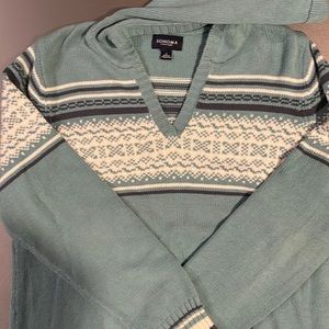 Sonoma Sweater Large V-Neck Hoodie Bluish-Green Aquamarine, Size L